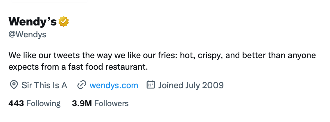 Wendys twitter bio