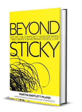 Beyond Sticky Cover Bank Marketing Book  in bright yellow with a scribble illustration resembling a tumbleweed